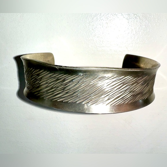 Vintage Designer Jorgen Jensen Pewter Denmark Cuff Bangle Bracelet - Picture 6 of 13